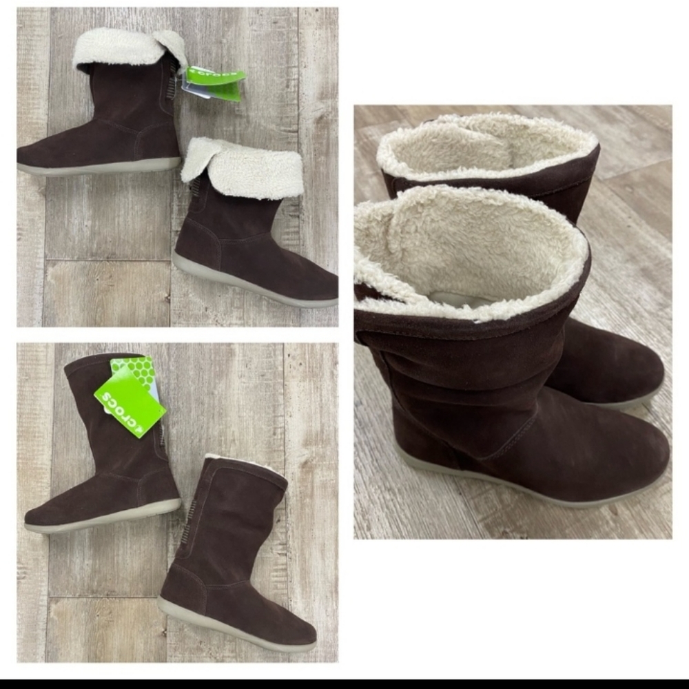 Crocs Adela Fold-Over Fuzz Booties